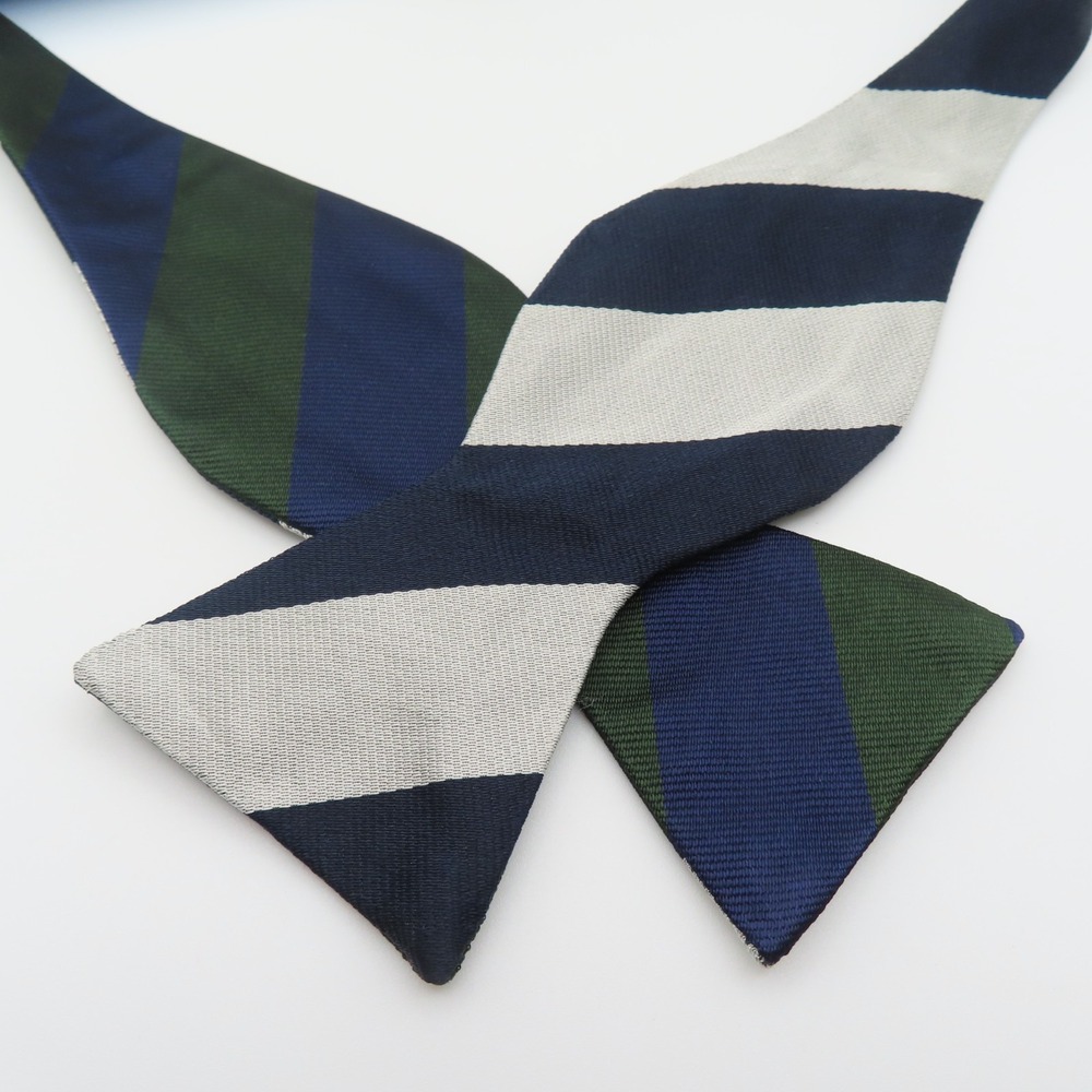 Brooks Brothers Bow Tie Black Silver Blue Green 2.25" Wide Silk Double Sided